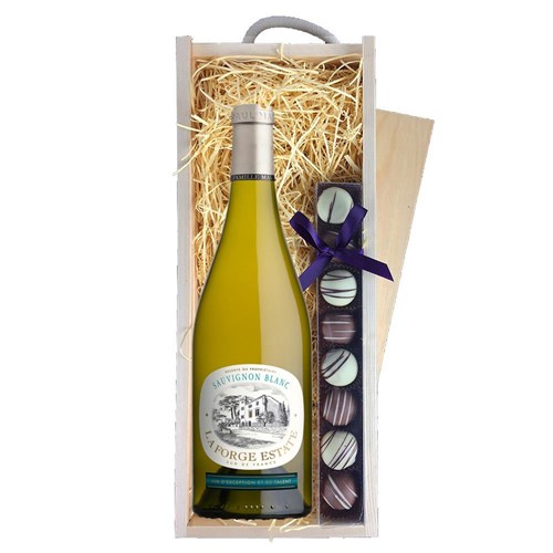 La Forge Sauvignon Blanc 75cl White Wine & Truffles, Wooden Box